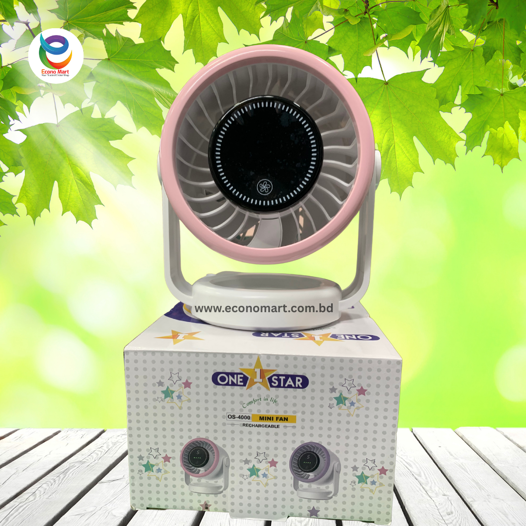 One Star OS400 Mini Fan Rechargeable – 5 Speed, TypeC Charging, Long Battery Life